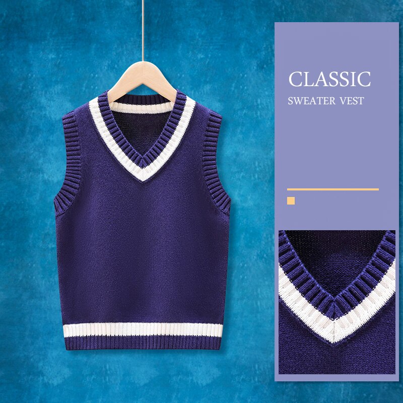 Sweater Vest Boys Girls Autumn Winter Pullover School Uniforms College Style Cotton Sweater Teens Children Waistcoat V-Neck Coat