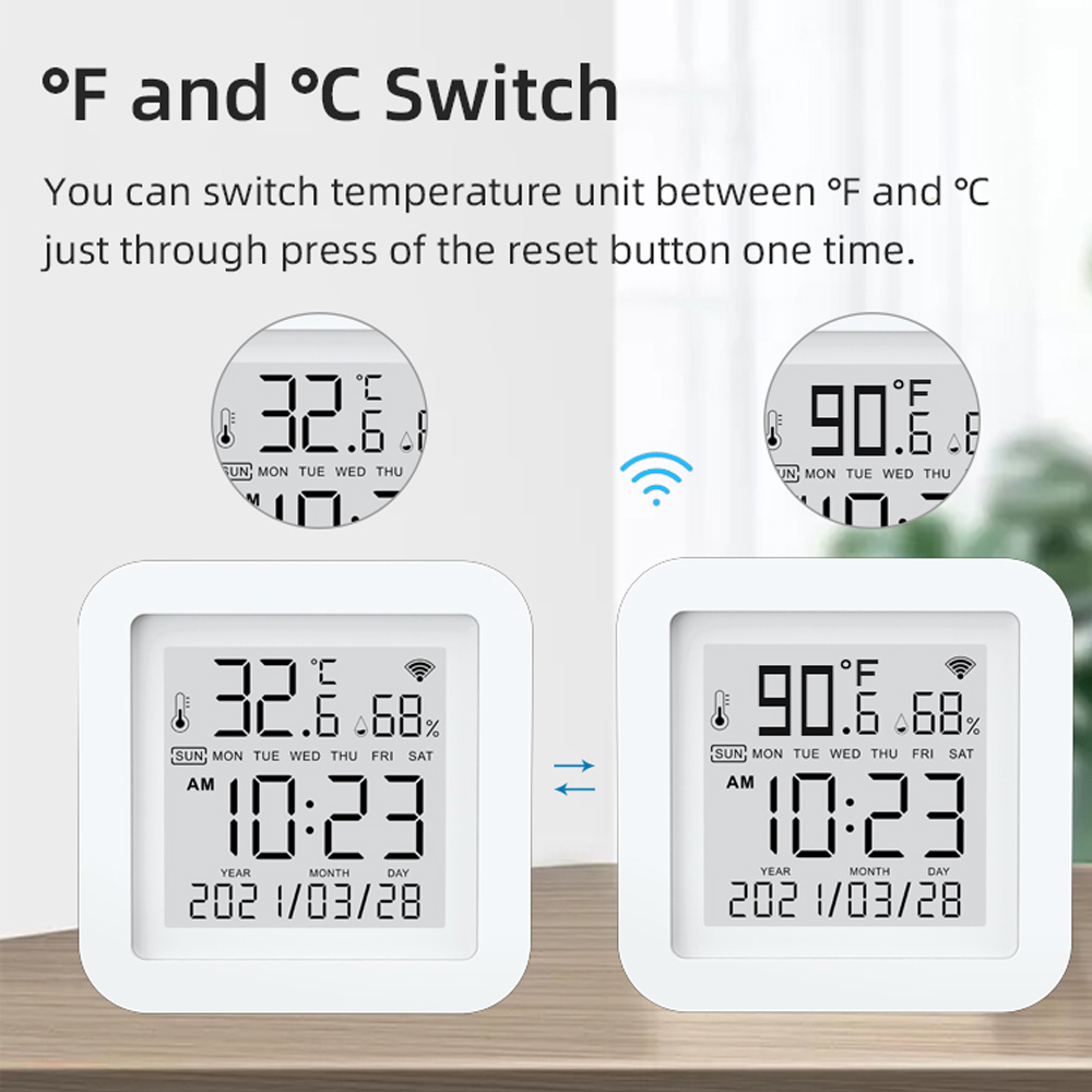 Tuya WiFi LCD Screen USB Power Supplys Intellgient Sensors ℉/℃ Switch Time/Date/Temperature/Humidity Display Linkage Sensors