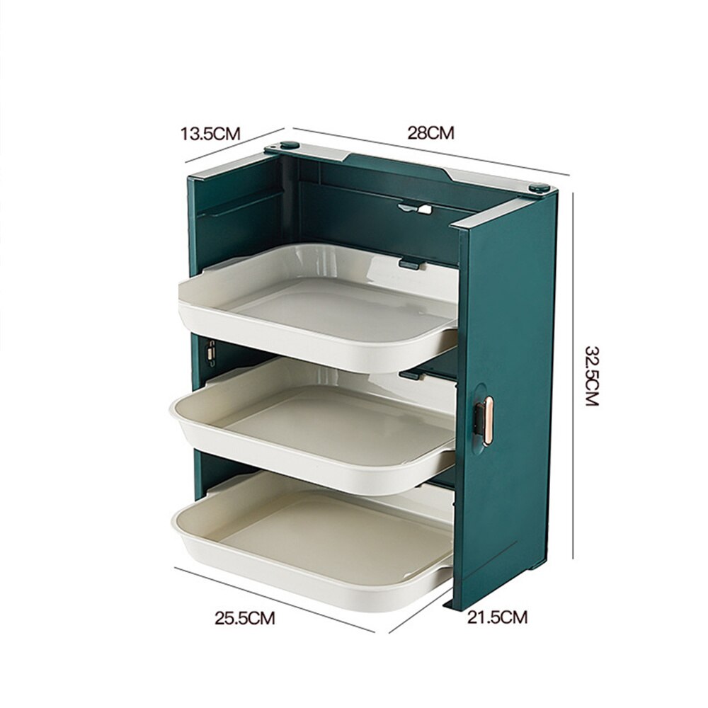 Wall Mounted Storage Tray Kitchen Foldable Dish Plates Multilayered Hanging Tray Drawer Multi-function Storage Plate Household: Green-B