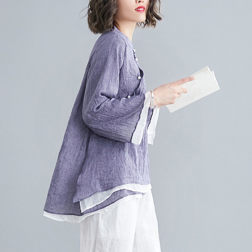 Ropa tradicional china para mujer, traje Tang de gasa de Tai Chi, Top de traje femenino, camisa de lino de Kung Fu, Blusa de manga larga, Top Qipao
