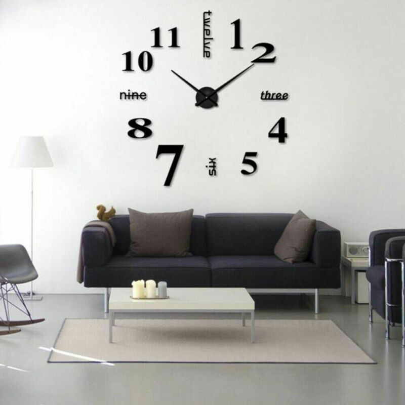 Relógio de parede com números 3d espelhados, estilo moderno, diy, analógico, superfície, números grandes, adesivo de relógio de parede, decoração da casa