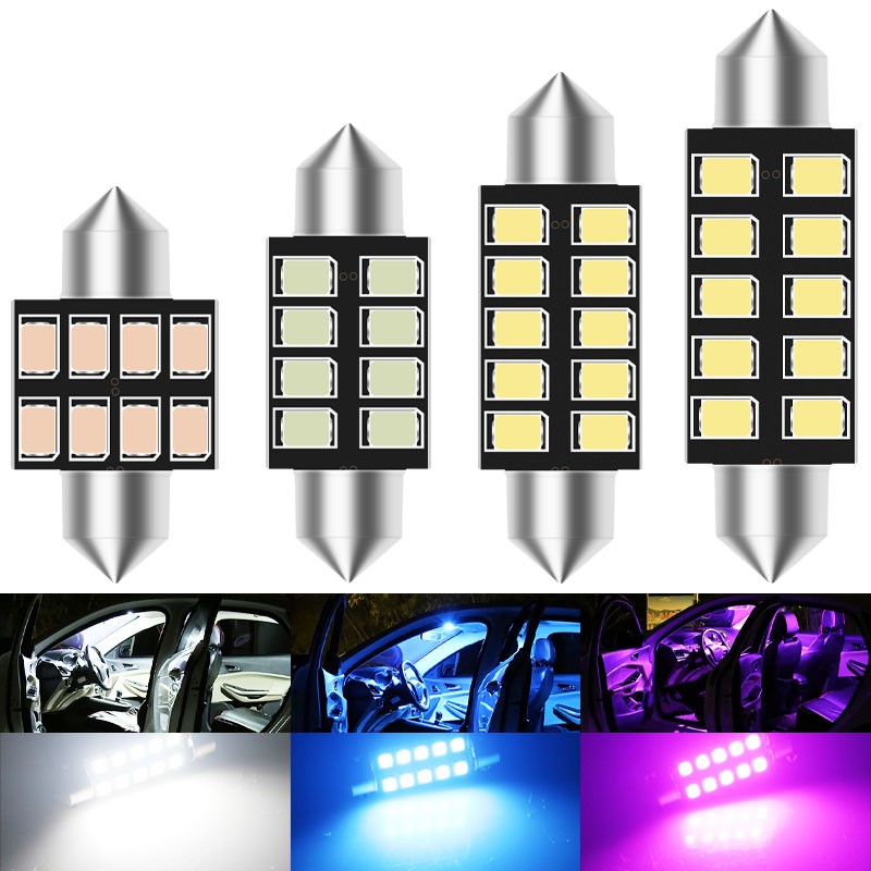2 uds canbus c5w adorno led c5w led púrpura 31mm led 36mm 39mm 41mm luces led para coche luz interior azul hielo lámpara de lectura blanca