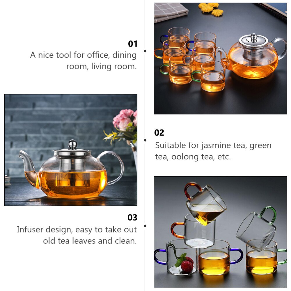 1 Set Teapot Strainer 1200ml Heat Resistant Glass Transparent Teapot with Cups for Restaurant Office Teahouse Home