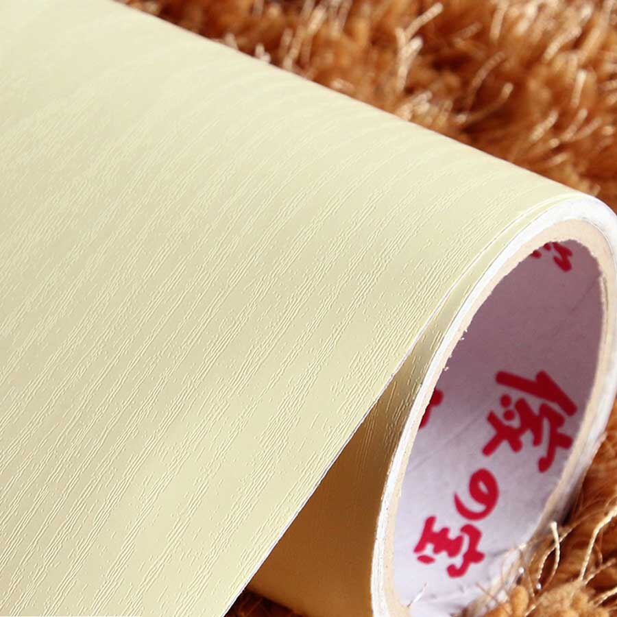 White Wood grain Home Decor Furniture vinyl Waterproof stickers Self Adhesive PVC wallpaper Bathroom desk door decorative films: Beige / 3m x 40cm