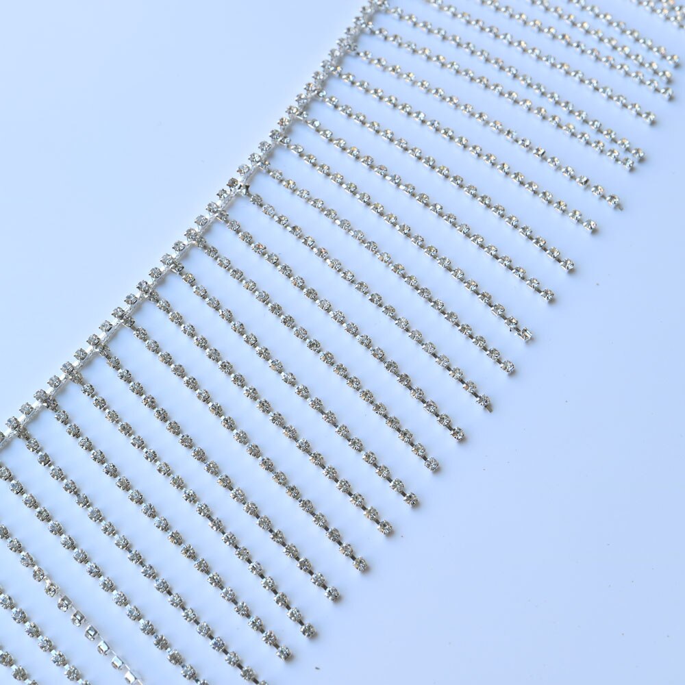 Adornos de diamantes de imitación de cadena de cristal plateado para ropa, adornos de costura para vestidos de novia, decoración de de boda, 8cm x 1 yardas