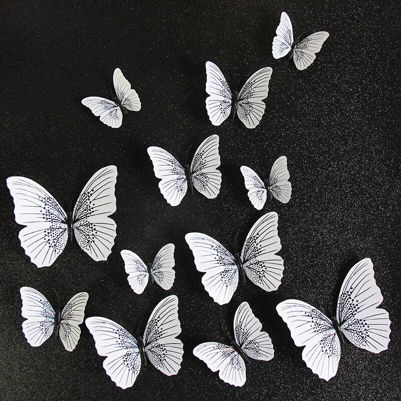 12 stk/sæt ambilight 3d sommerfugle wallsticker sommerfugle boligindretning værelsesindretning køleskabsmagnet wallstickers til bryllup: Sort