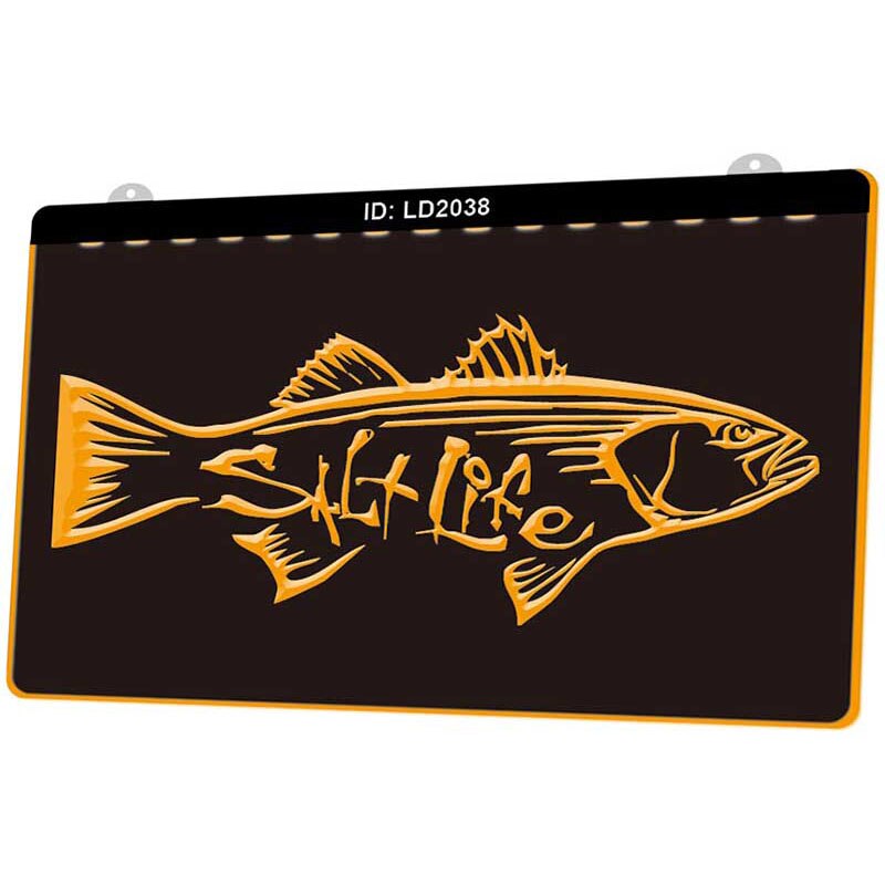 LD2038 Salf Life Fish 3D Engraving LED Light Sign Multiple Color Free Retail