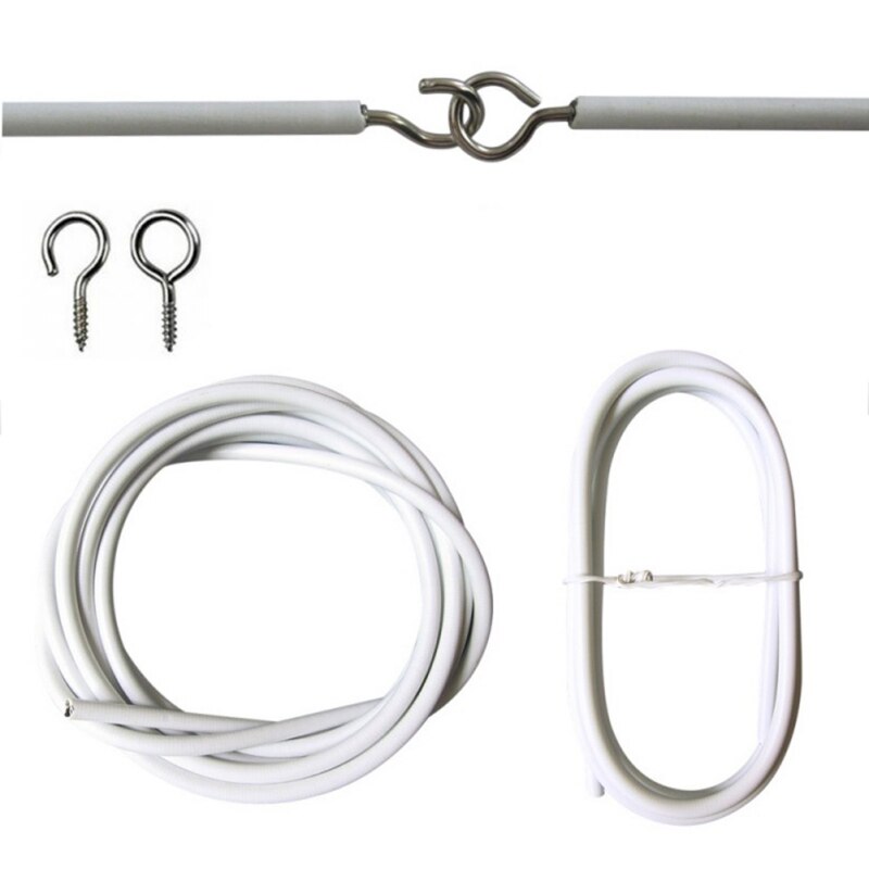 2/4 m Window Net Curtain Wire Spring Cord Cable Kit Spring Curtain Rope + 2 Pair Hooks & Eyes Replaceable Curtain Accessories