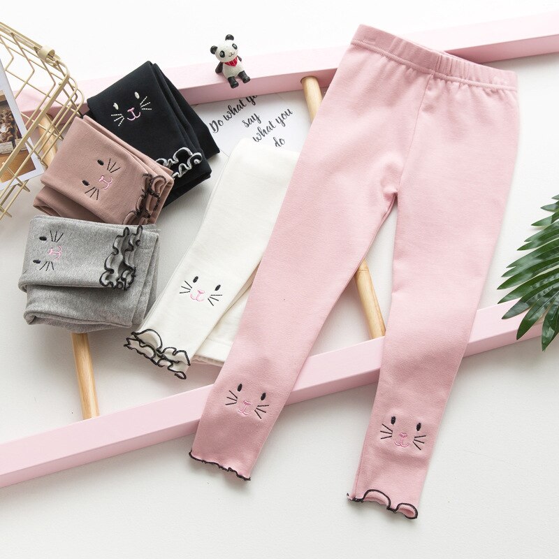 Stile della corea di Autunno della Molla Dei Bambini Delle Ghette del Cotone Della Stampa del Gatto Delle Ragazze Pantaloni Lunghi Abbigliamento Bambini