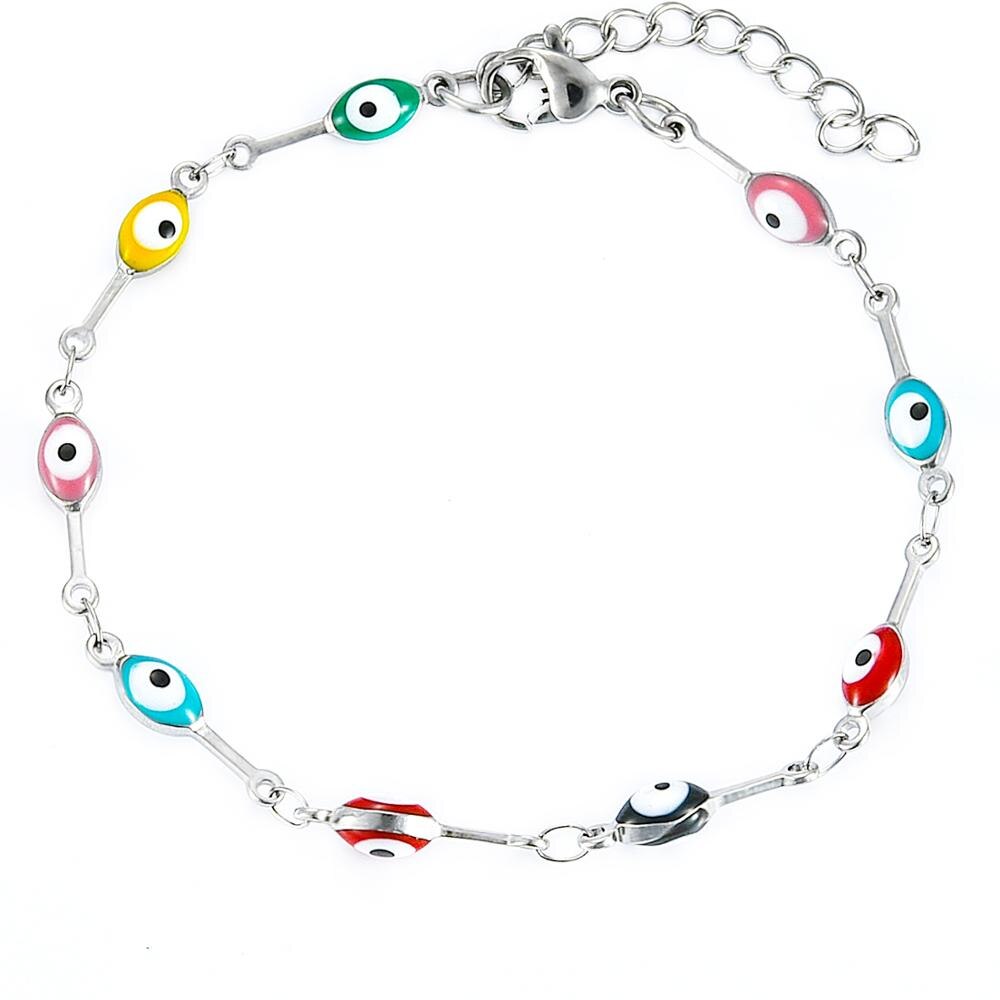 Pulsera de tobillo de acero inoxidable con cuentas de esmalte de 4MM, superposición de oro con Mini pulsera ajustable de estilo de ojo malvado de colores con extensor