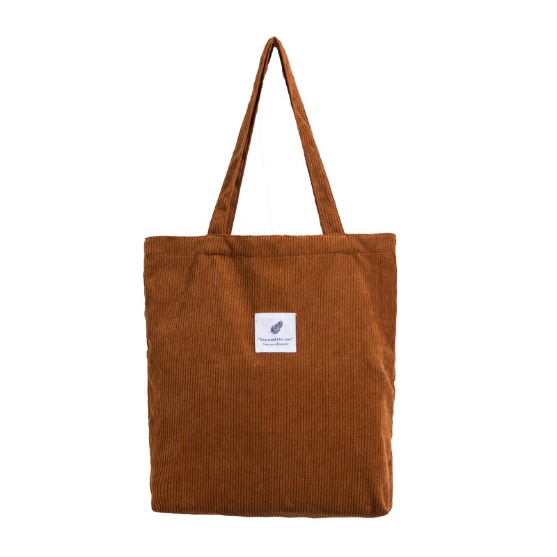 Corduroy Shopping Bag for Women 2022 Female Girls Casual Handbags Soft Reusable Fabric Affordable Shopper Shoulder Totes Bags: Chocolate