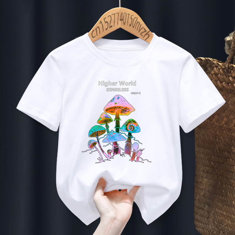 Higher World Senseless Funny Mushroom Women T-shirt Girl Black 90S Harajuku Y2K Kawaii T shirt Female Summer Clothes