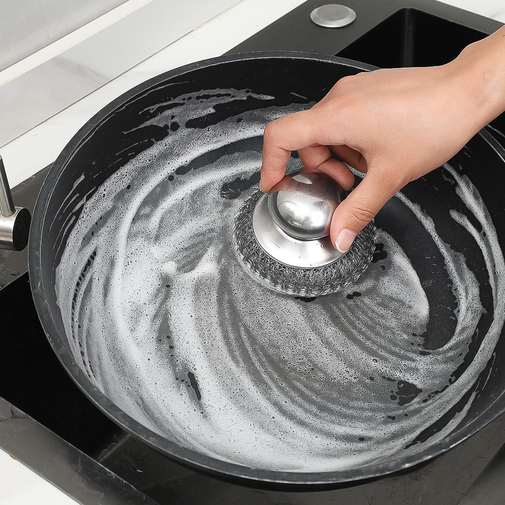 Stainless Steel Pot Brush With Handles Dishwashing Wire Ball Heavy Duty Metal Scrubber For Dishes Pan Household Cleaning Tools