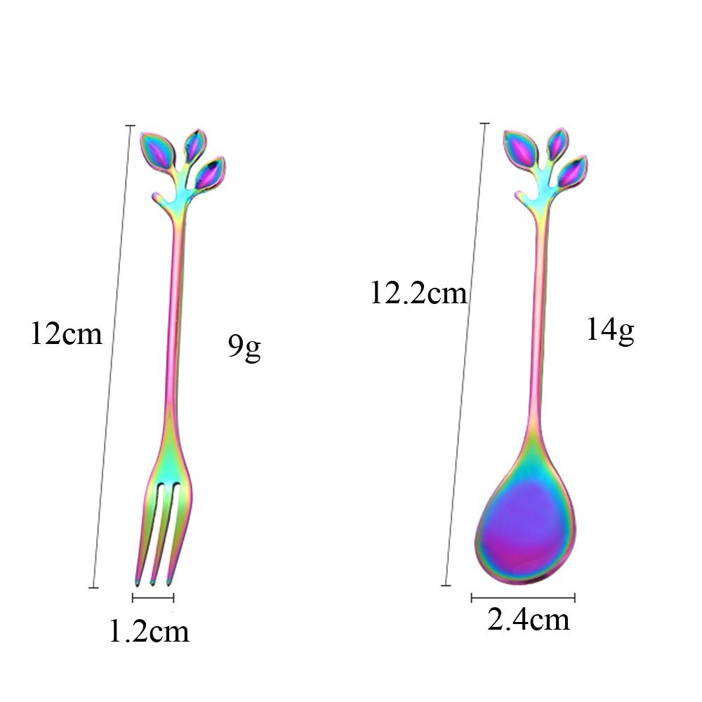 Dessert Utensils Small Branches Leaf Home &amp; Kitchen Coffee Spoon Fruit Fork Upscale Dinnerware Tea Scoops