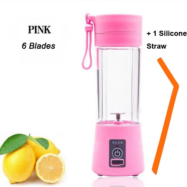 Multi Functional Mini Portable 6 Blades Electric Juicer Mixer USB Rechargeable Household Juice Blender Fruit Cooking Machine: 6 Blades Pink