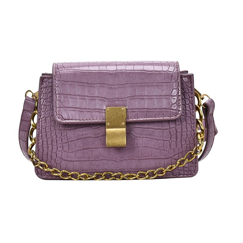 Crocodile Pattern Purple Pu Leather Crossbody Bags For Women Summer Chain Small Shoulder Handbags Female Totes