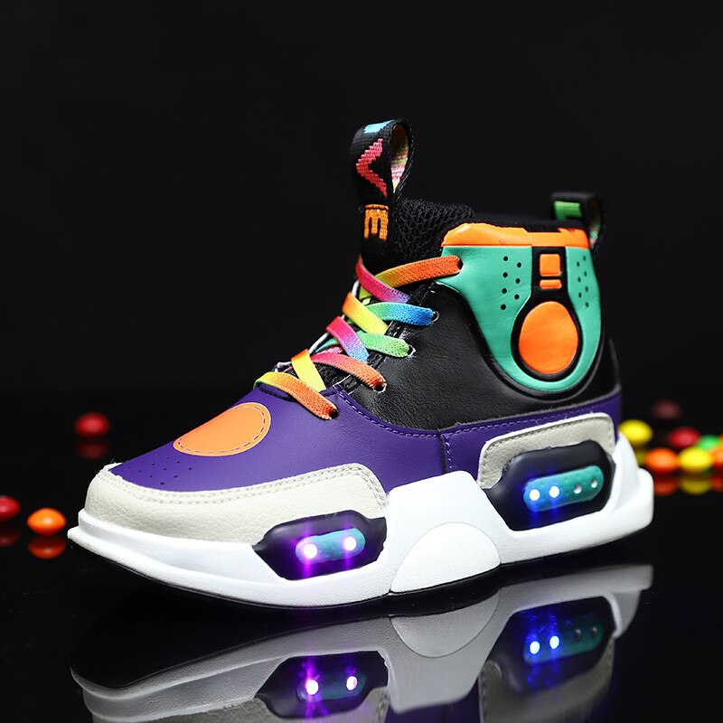 USB Ladung turnschuhe leuchtenden freundlicher LED Schuhe Jungen Mit Licht hoch freundlicher Schuhe Mädchen Turnschuhe glühend Schuhe Aus Echtem Leder: LILA / 31