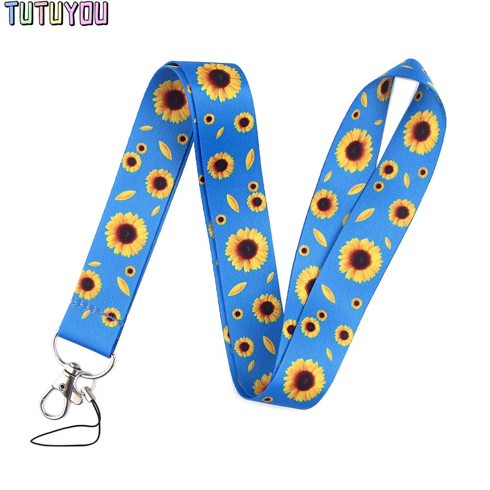 PC2257 Wit Daisy Zonnebloem Verborgen Handicap Schilderen Kunst Sleutelhanger Lanyard Neck Strap Voor Telefoon Key Id-kaart Creatieve Lanyards