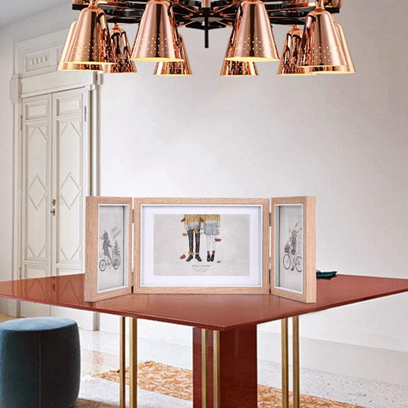 Rustic Picture Frames Triple Hinged Picture Frame Display 4X6 and 5X7 Pictures for Desktop or Tabletop 1 Pack