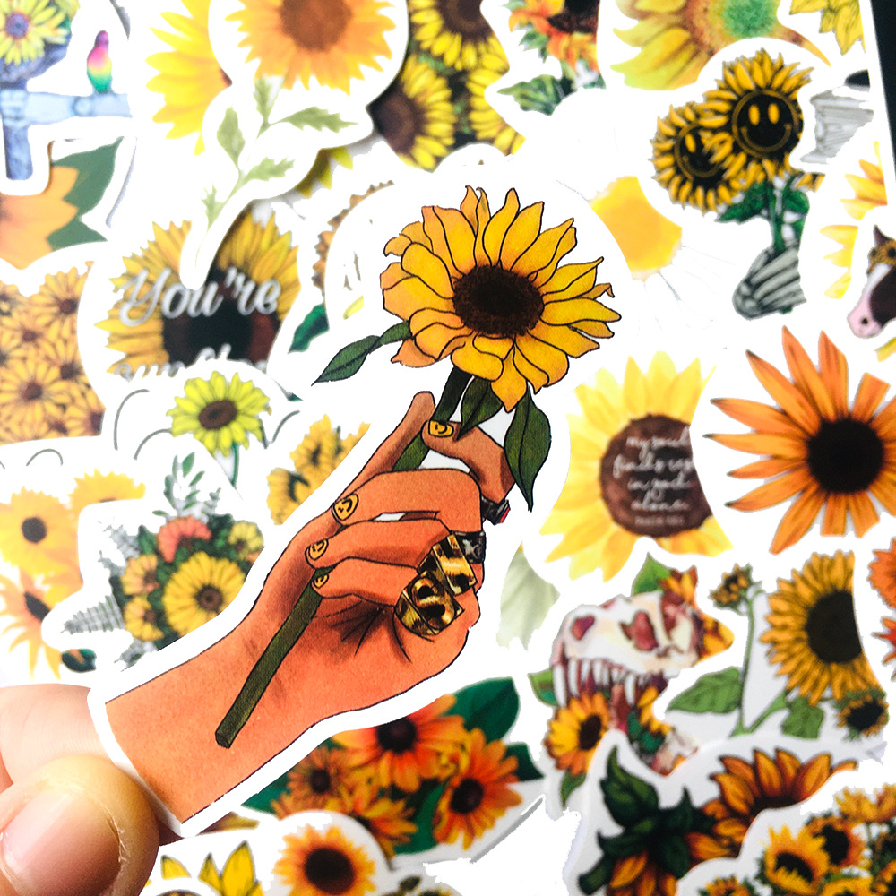 50pcs/Pack Sun Flower Stickers Laptop Bicycle Guitar Skateboard Sticker Kid DIY Graffiti Waterproof Stickers Toy