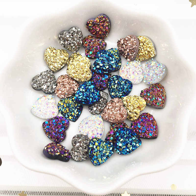Shiny 60Pcs Resin 10mm heart Ore Surface Flatback Rhinestone for Clothing Applique DIY Scrapbook Jewelry Craft Supplies: Random mixed
