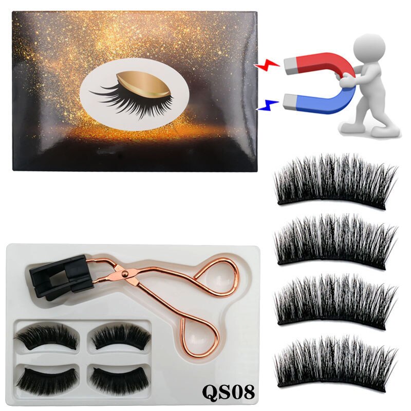 Neue 2 Paar 3D Natürliche Magnetische Wimpern, Handgemachte Wiederverwendbare Magnetische Falsche Wimpern Mit 3 Magnete Magnetische Wimpern: QS08