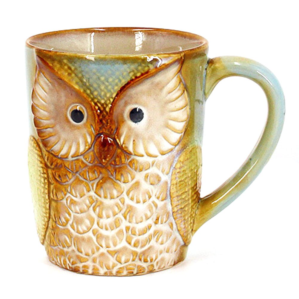 3D Animal café verre mignon tasse hibou imprimé lait café tasse fleur Vase Cocktail en céramique tasses bureau noël Village décor: A15