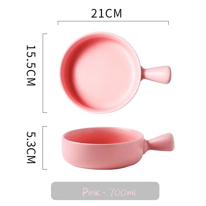 Nordic Ceramic Salad Bowl Single Handle Breakfast Cereal Fruit Bowl Solid Color Dessert Soup Noodle Bowl Microwave Oven Special: pink