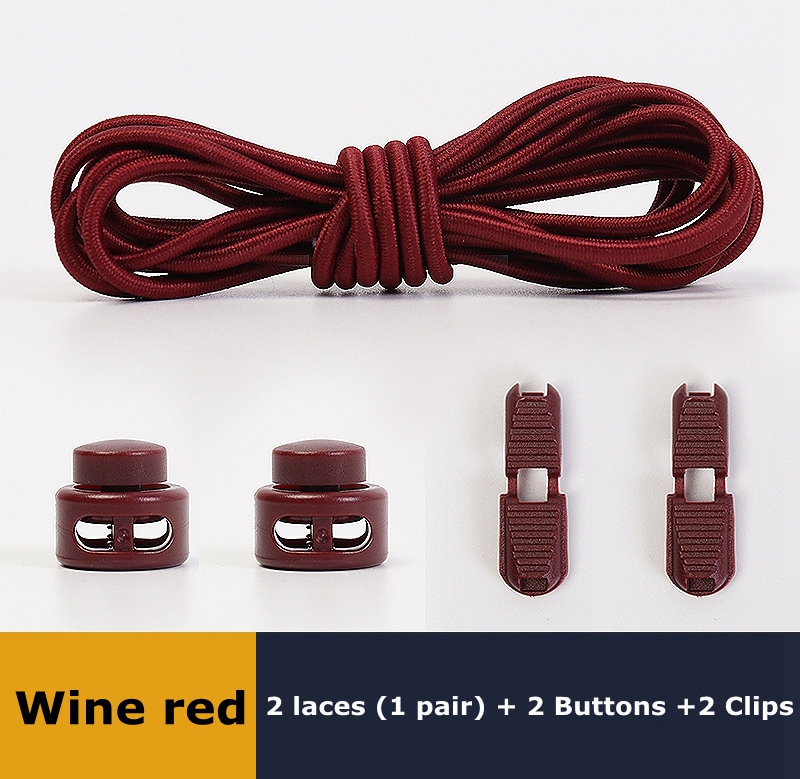 Lacets de chaussures élastiques ronds à ressort en plastique, faciles à porter en 1 seconde, accessoires de chaussures de sport, de randonnée, de paresseux: Vin Rouge
