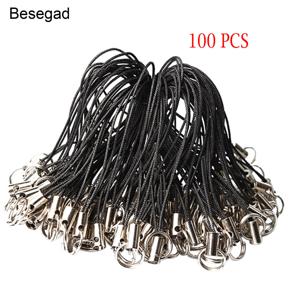 Besegad 100 Pcs DIY Schmuck Handy Lanyard Strap Cord Lanyard Halter Hängen Seil Ring Charms Kristall Abzeichen Anhänger Zubehör