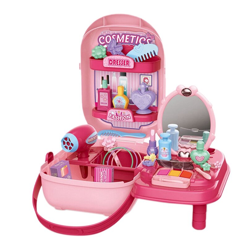 Kids Pretend Play Make Up Case Simulation Beauty Salon Play Set Accessories Suitcase Storage Box Role Play Cosmetics Toy