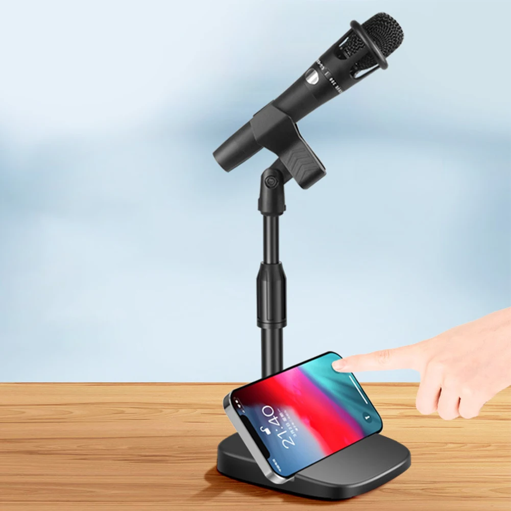 Soporte de micrófono ligero, trípode de escritorio, soporte de mesa portátil, Clip, soporte de micrófono ajustable con Kit de Base multiusos
