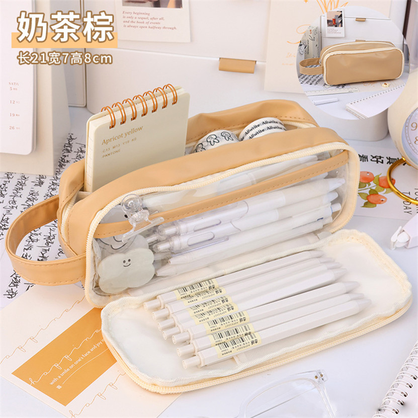 Transparent Pencil Case Trousse Portable Pencil Box Kawaii Fournitures Scolaire Waterproof School Pen Case Papeterie Japonaise: Navy Blue