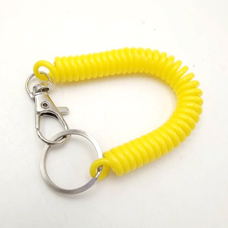 Llavero retráctil elástico de plástico, bobina de resorte para muñeca, cordón elástico en espiral, llavero: Morado