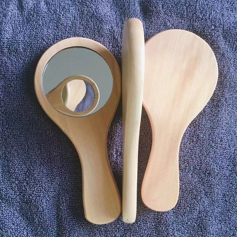 Wooden Handle Mirror Portable Pocket HD Mirror Handmade Wood Mini Makeup Small Round Mirror