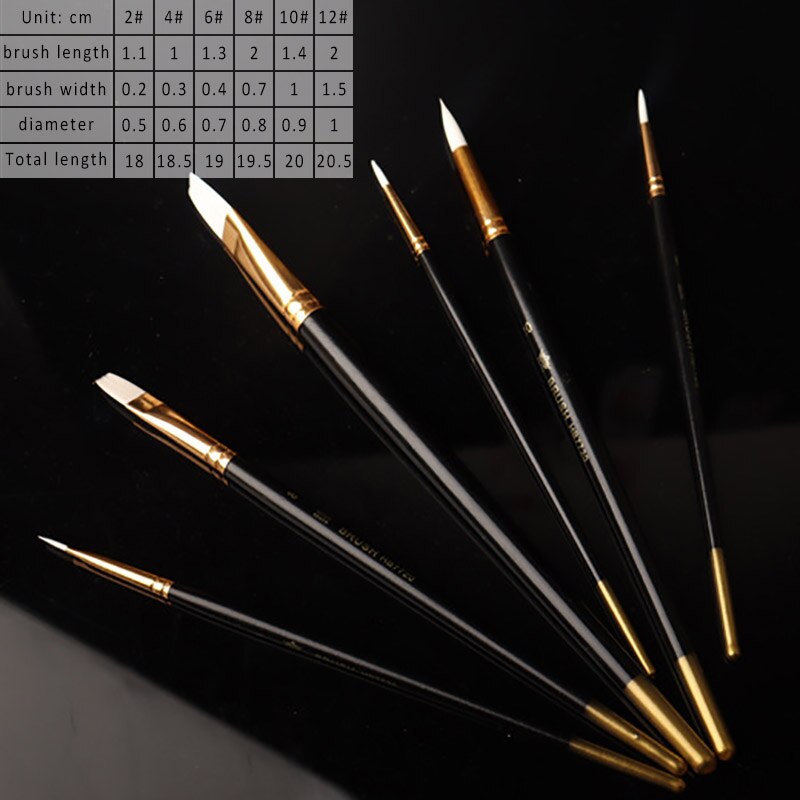 6 Stks/set Tekening Kunst Levert Nylon Haar Verf Pen Olieverf Penselen Kunstenaar Kwast Houten Handvat: nylon pen