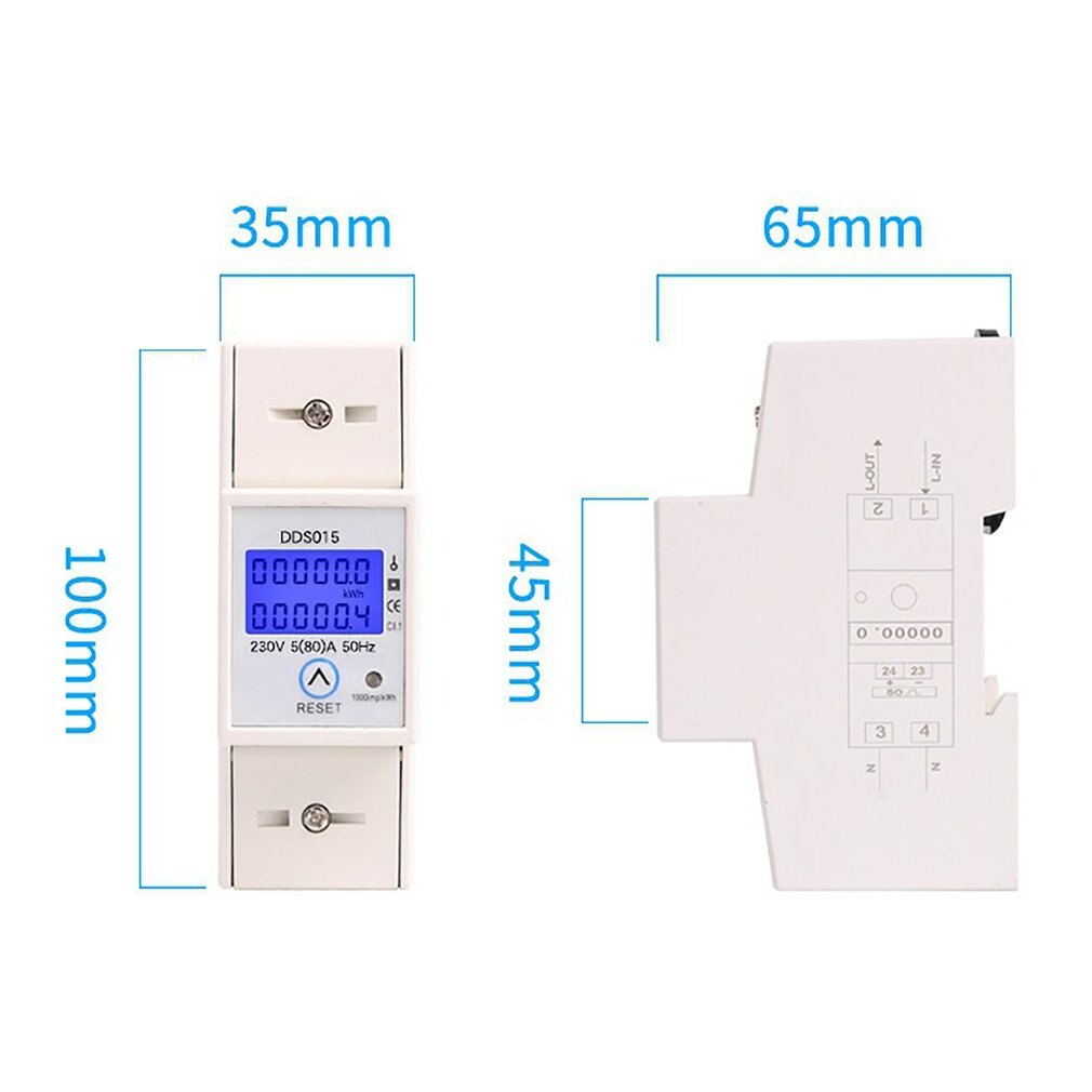 Backlights Single Phase Wattmeter Power Consumption Watt Electronic Energy Meter KWh 5-80A 230V AC 50Hz With Reset Function
