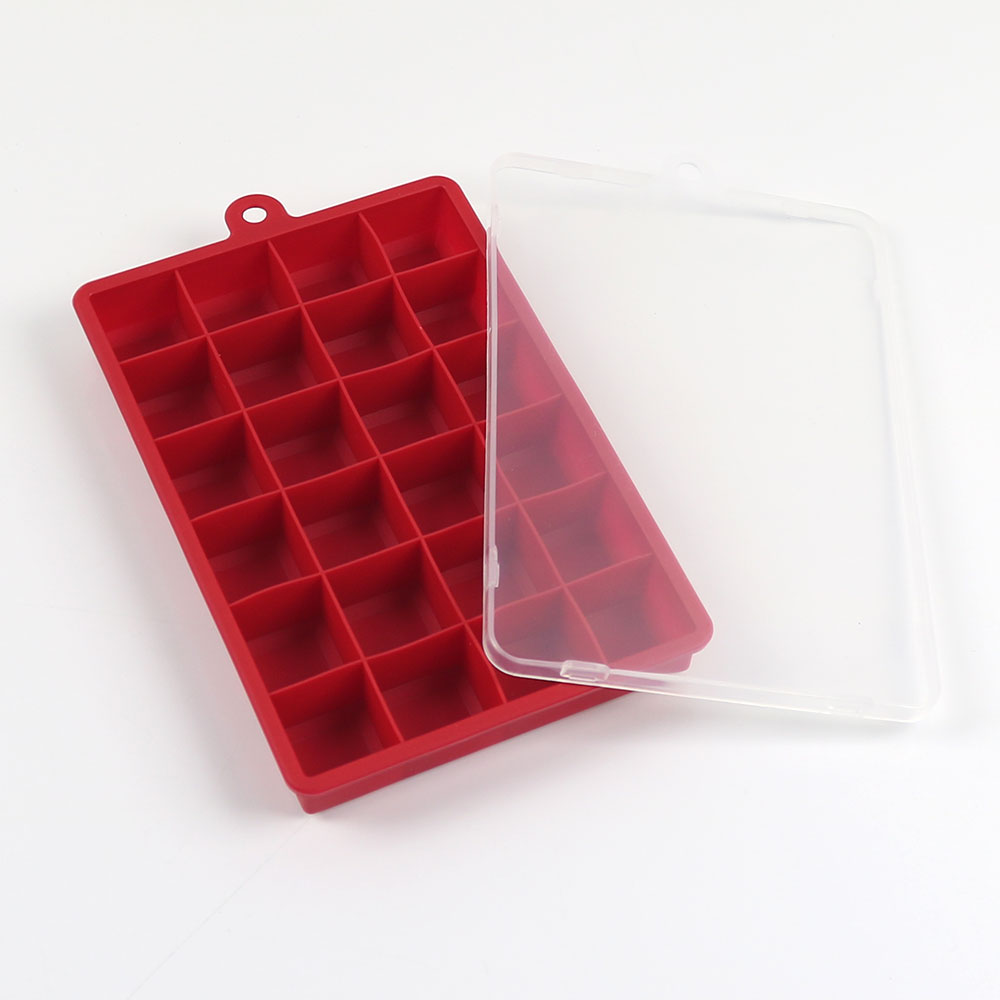 Silikonwelt Silikon-Eiswürfelform, 24 Gitter, quadratisch, mit Deckel, Tabletts, Eis, kalte Getränke, Whiskey, Cocktails, Werkzeuge, Eisform: Braun