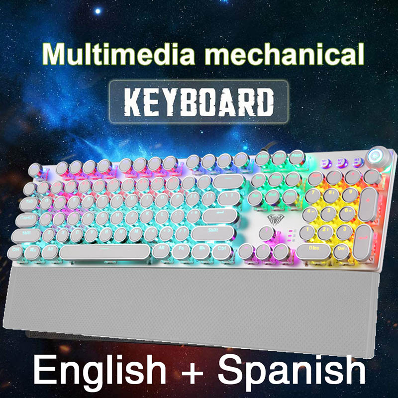 AULA Mechanical Keyboard Blue/ Black/Red/Brown Switch Gaming Keyboards for Tablet Desktop ADD Russian Spanish Korean Hebrew: Fuchsia / blue switch