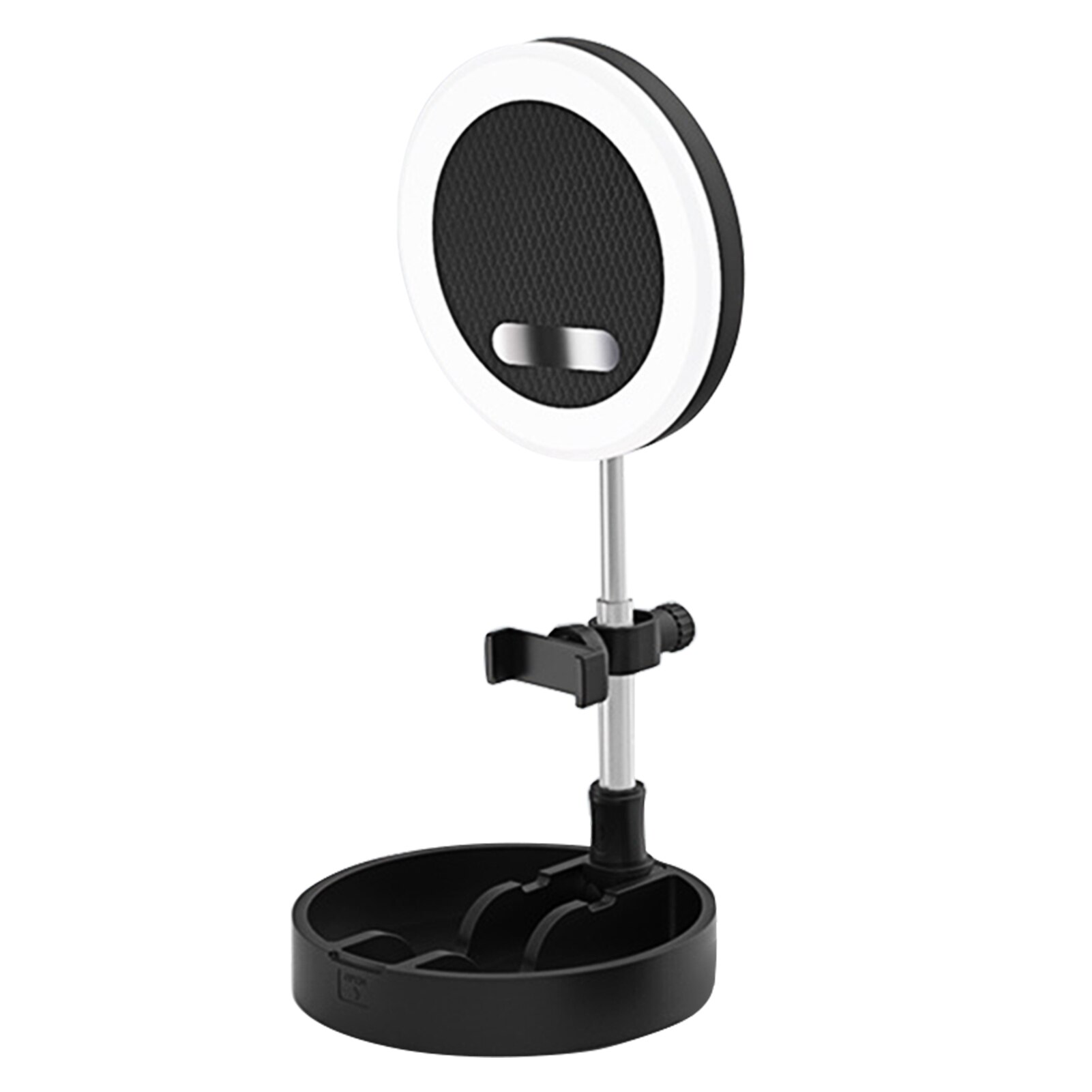Telefon Halter Folding Selfie LED Ring Licht Live-übertragung Multifunktions USB Lade Kompakte Tragbare 10 Helligkeit Ebenen: Black