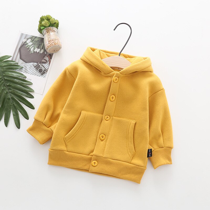 Citrus Herfst Lente Kinderen Kids Jongen Jas Effen Mode Meisje Lange Mouw Vest Baby Kapmantel Voor Peuters: Yellow / 12-18M