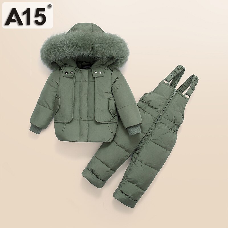 A15 unisex peuter jongens winterjas dons afneembare muts set broek kinderen kinderkleding meisjes babyjassen maat 12m 2 3 jaar