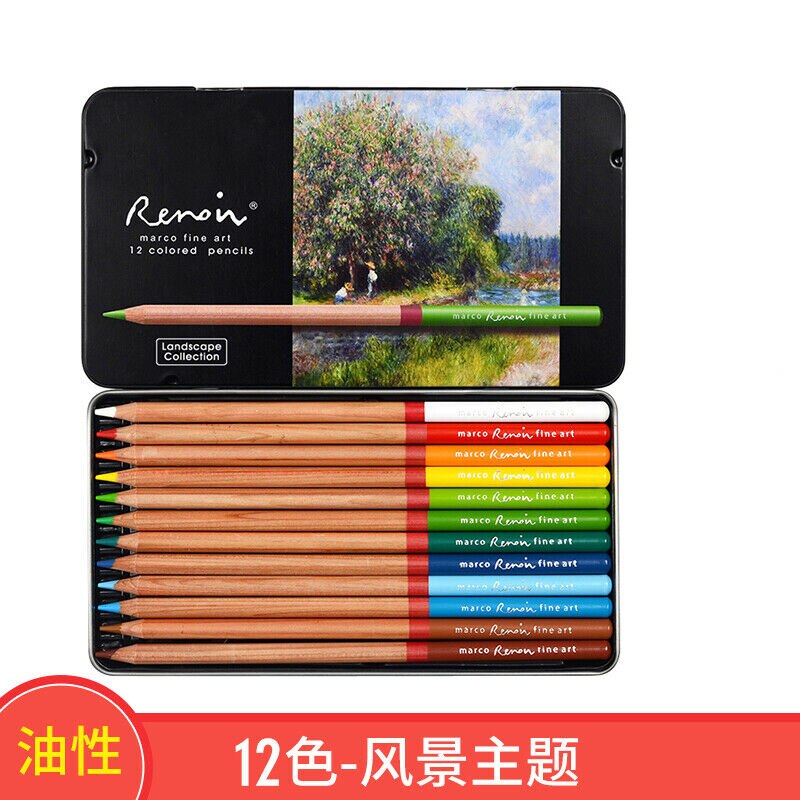 Marco Renoir Fine12/24/36/48/72/100/120 Colors Drawing Oil Base Pencil Tin Set: 12 Colors Set C