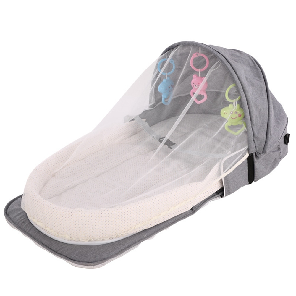 Cuna de bebé creativa, cama plegable portátil con mosquitera, bolsa de mamá multiusos, camas de viaje: Gray