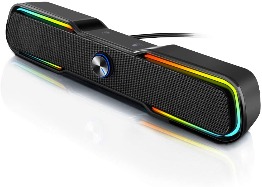 Computer Speakers, NJSJ 10W RGB Gaming PC Speaker Wired Computer Sound Bar with Enhanced Stereo Bass LED Light