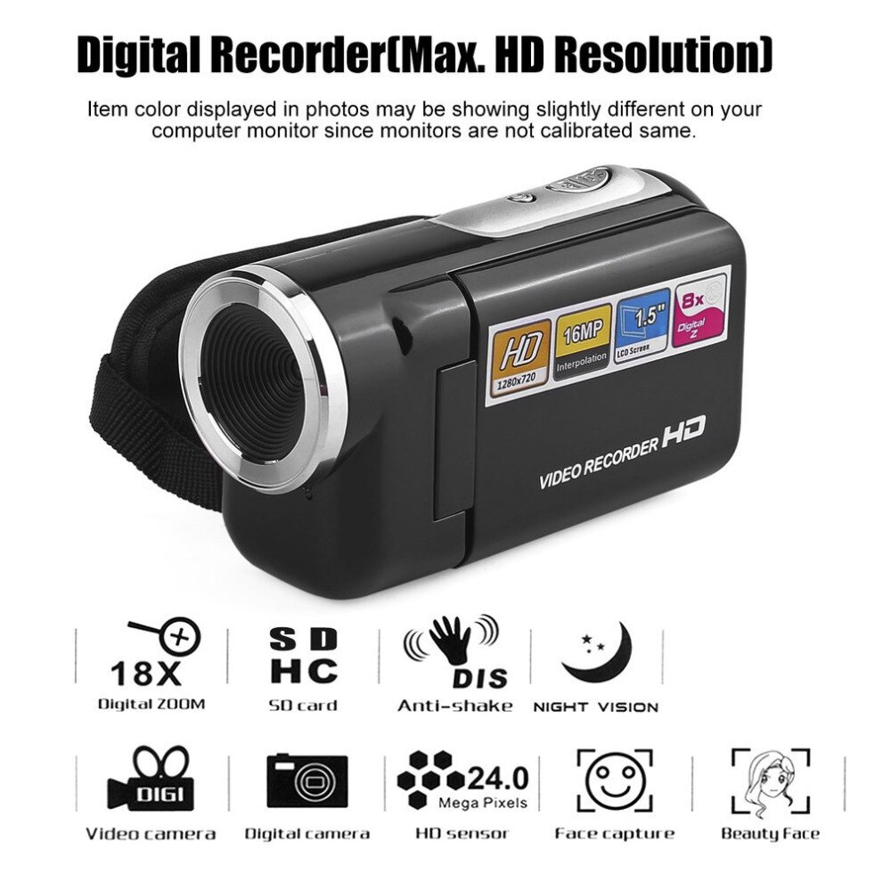 Video Camcorder HD 720P Handheld 8 Million Pixels Digital Camera LED Flash 4x Digital Zoom 2.0 Inch Extended Memory SD/MMC