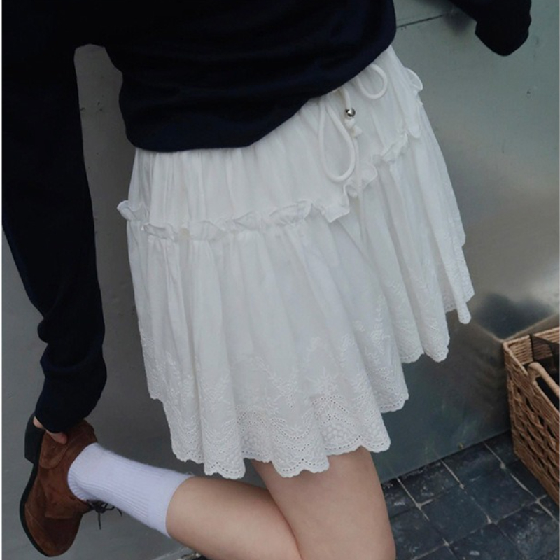 Korte nederdele kvinder plisseret nederdel a-linje slank mini streetwear splejs  y2k fest klub snørebånd ensfarvet blonder afslappet sommer