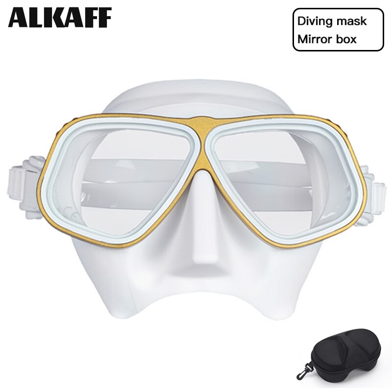 low volume free diving mask Alloy frame scuba diving equipment Snorkel goggles Toughened glass for free dive: White yellow