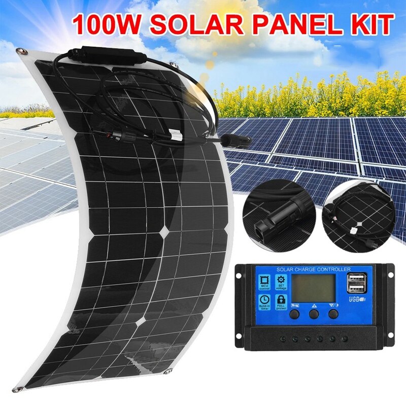 100W Flexible Solar Panel Battery Charger Charge Kit Marine Caravan Battery Charger Controller