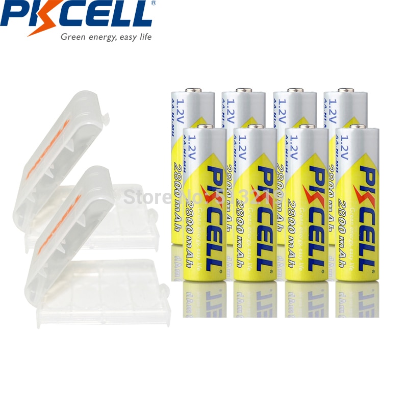 8PCS PKCELL AA battery 1.2v 2600~2800mah NIMH rechargeable aa batteries and 2PC battery box holder cases for AA/AAA battery